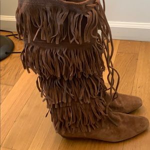 Michael Kors brown suede fringe boots size 9.5